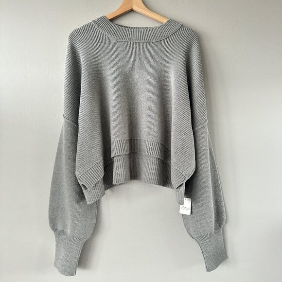 Free People Easy Street Crop Pullover Grey oversized New with tags! XL sweater - Picture 4 of 16